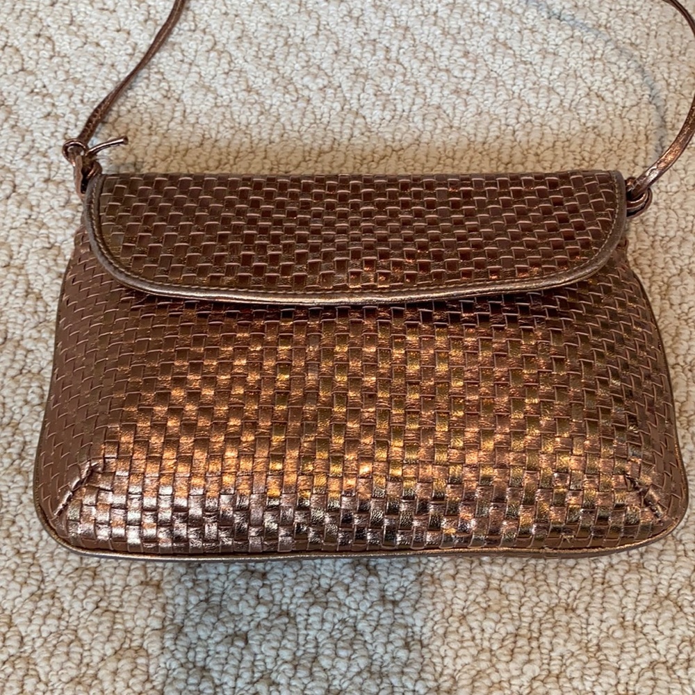 Bronze Textured Leather Cross Body Bag